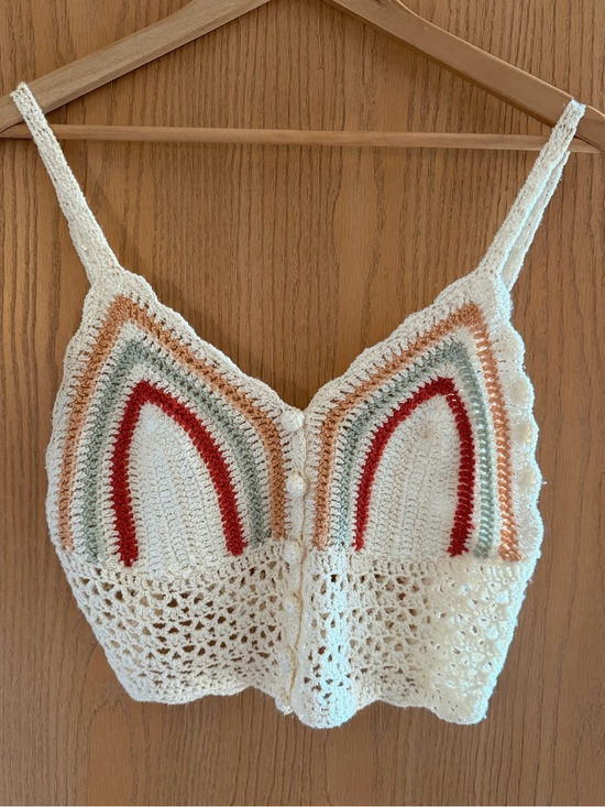 POL Tops - POL Crochet Boho Crop Top Bralette Cream Multicolor Striped Festival Tank Size M